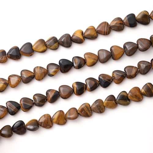 10mm Natural Tiger Eye Stone Beads Heart Shape DIY Loose Gemstone Energy Healing Crystal Charms for Jewelry Making Handmade - color: Tiger Eye