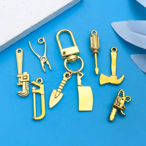 Youdiyla 80pcs Alloy Ancient Golden Father's Day Series New Tool Set Pendant Jewelry Making DIY Keychain Earrings Pendant Various Design Charms for Jewelry Making Bracelets Necklace (SN900) - color: SN900