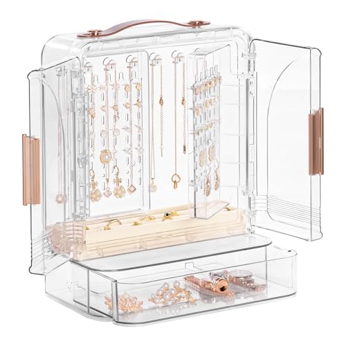Homde Women Acrylic Jewelry Box: Clear Organizer Holder for Earring Necklace Ring - Gift for Yound Women