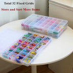 3 Pack Fixed 32 Grids Clear Plastic Storage Box, Transparent Organizer Container Case for Bead, Button, Jewelry, Diamond, Craft Supplies, Small Parts, Sewing Kit, DIY Accessories