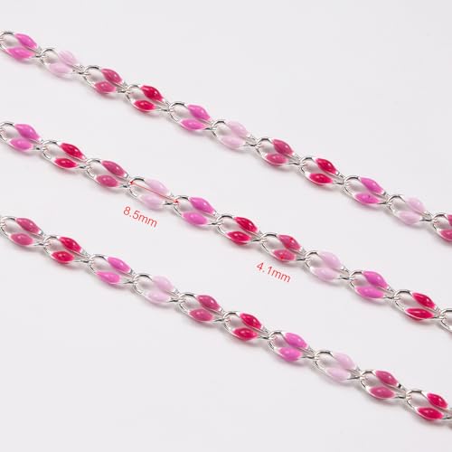 YOUBEIYEE 6.5 Feet Colorful Rose Pink Enamel Chain for Jewelry Making Oil Drip Link Chains Silver Plated Jewelry Chain Roll with Jewelry Findings - color: Rose Pink Silver
