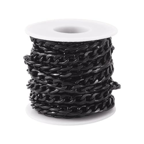 Craftdady 16.4 Feet Aluminum Curb Chain Link Black Twisted Cable Cross Chain Unwelded 12x7mm with Spool for Bracelet Necklace Tassel Earring Jewelry Making - color: Black, 12x7mm