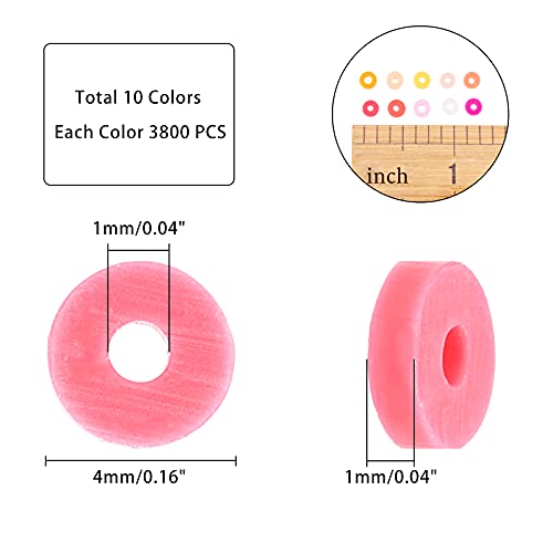 PH PandaHall 3800pcs 4mm Clay Disc Beads Small Friendship Bracelet Beads Orange Flat Polymer Clay Chip Beads Heishi Disc Beads Chip Spacer Beads for Music Fans Summer Wakiki Hawaii Jewelry Making