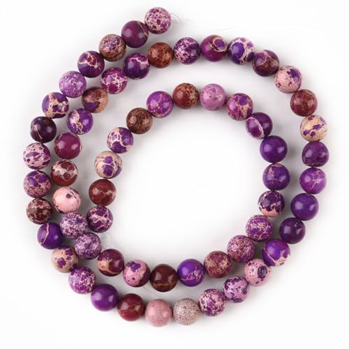 6mm Purple Sea Sediment Imperial Jasper Round Gemstone Natural Stone Loose Beads for Jewelry Making Design Crafts 60 Pcs 15 Inch - color: Purple, size: 6mm