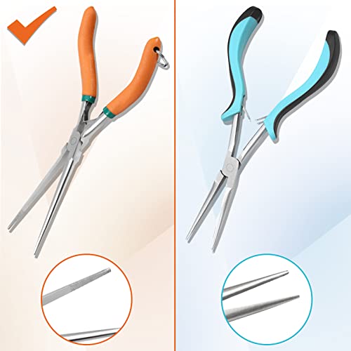 Long Reach Needle Nose Pliers 7" Thin Extra Long Needle Nose Pliers with Serrated Jaw Lanyard Double Leaf Spring Loaded for Jewelry Making Electrician Repair Tools in Tight Spaces - style: Sharp Point