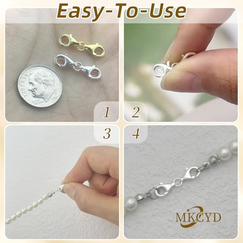 MKCYD 925 Sterling Silver Double Lobster Claw Clasps,Necklace Extender Double Bracelet Clasp and Closures for Jewelry Making (Made in Italy, 9MM) - color: 4Pcs Silver