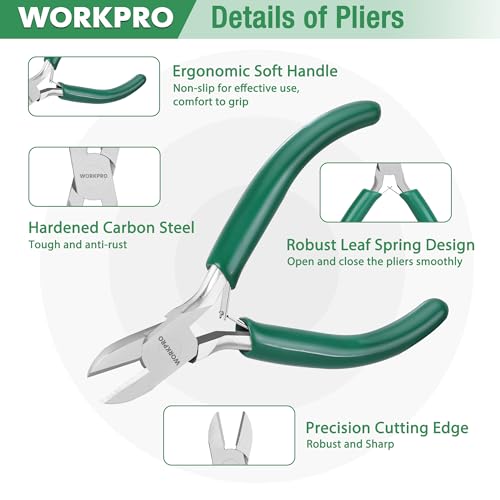 WORKPRO Jewelry Pliers Set, 3 Pack Jewelry Making Tool Kit- Needle Nose Plier/Chain Nose Plier, Round Nose Plier and Wire Cutter for Charm Bracelet, Jewelry Repair, DIY Crafts, Jewelry Making Supplies - color: Dark Blue, Dark Green, Red