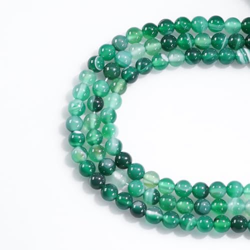 Natural Gemstone Round Loose Beads for Jewelry Making DIY Crystal Energy Healing 1 Strand 15" (Green Stripe Agatre, 4mm (15"/Strand)) - color: Green Stripe Agate, size: 4mm (15"/Strand)