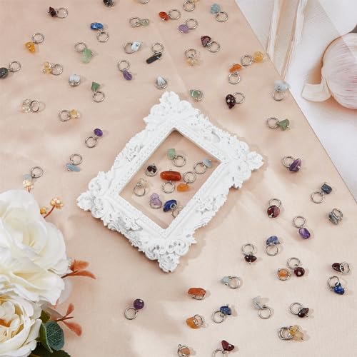 SUPERFINDINGS 84Pcs 7 Colors Natural Stone Pendants Mixed Gemstone Charms with Silver Stainless Steel Jump Ring Mixed Color Dangle Charms for Earring Necklace Bracelet Jewelry Making 14mm - color: Silver