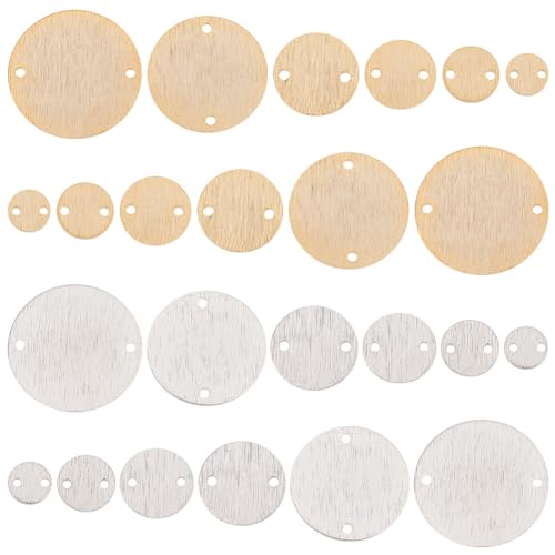 PH PandaHall Jewelry Connector Charms, Brass Flat Round Links Textured Blank Tag Link Connectors for DIY Earrings Bracelets Necklaces Jewelry Making - size: 6/8/10/12/18/20mm