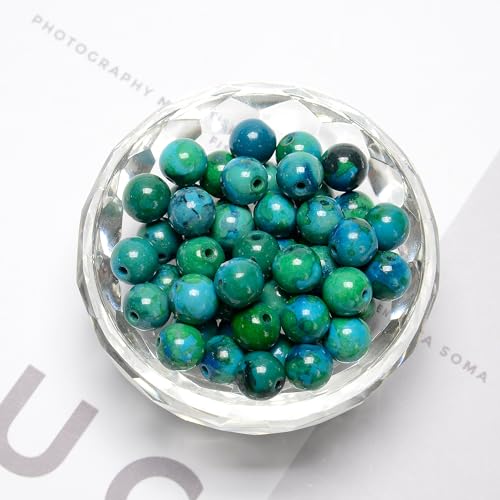 124Pcs (2 Strand/Set) 6mm Azurite Smooth Round Beads AAA Grade Premium Round Gemstone Real Stone Loose Beads for DIY Bracelet Jewelry String Making - color: Blue Green, size: 6mm