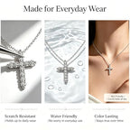 Stainless steel Cubic Zirconia Cross Necklace for Women Pendant with Chain 16"/18"+2" Perfect Jewelry Gifts for Birthday Christmas Mothers Day Wedding - size: 16+2.0 inches, style: Silver Cross