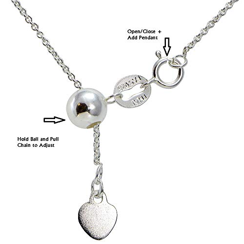 Hoops & Loops Sterling Silver 1.5mm Rolo Adjustable Chain Necklace, from 12" to 20" - color: 20"-Silver