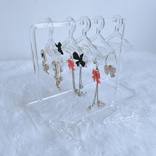 Earring Hanger Rack with 8 Mini Coat Hangers, Acrylic Earring Holder Display Stand, Ear Studs Hanging Earrings Organizer For Women Girls, Transparent - color: Transparent