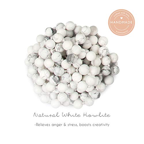 Bead Strand Versatile 60" Long Wrap Necklace - Handmade Knotted Multi Layer Sparkly Crystal, Semi Precious Natural Stone, Lava, Glass Faux Pearl - color: Natural Stone Bead - White Howlite
