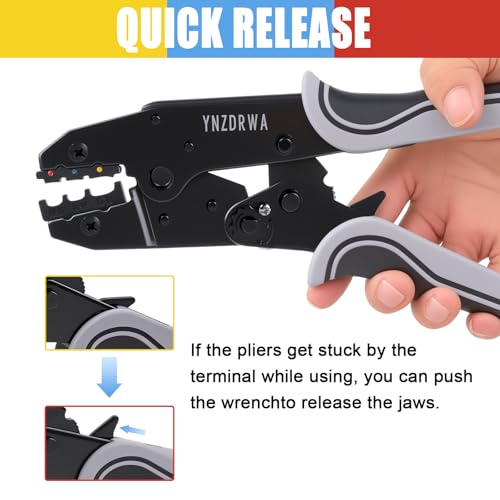 YNZDRWA Crimping Tool for Heat Shrink Connectors, Upgraded Wire Crimper Tool, Ratcheting Wire Terminal Crimper - Crimping Pliers - Ratchet Terminal Crimper for 10 to 22 AWG Wire