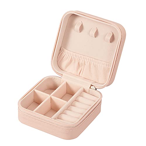 LETURE PU Leather Small Jewelry Box, Travel Portable Jewelry Case for Ring, Pendant, Earring, Necklace, Bracelet Organizer Storage Holder Boxes (Pink) - color: Pink