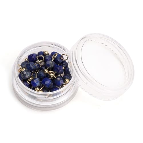 Beadia Natural Faceted Cube Stone Charms 4mm 30pcs with Untarnish Metal Accessories Loose Square Beads for DIY Jewelry Making - color: Lapis Lazuli