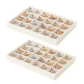Stackable Jewelry Organizer Tray For Drawers,White Leather Small Earring Storage Tray,Bracelet And Necklace Display Box,Jewelry Ring Display Case (24 Grids) - style: 24 Grids