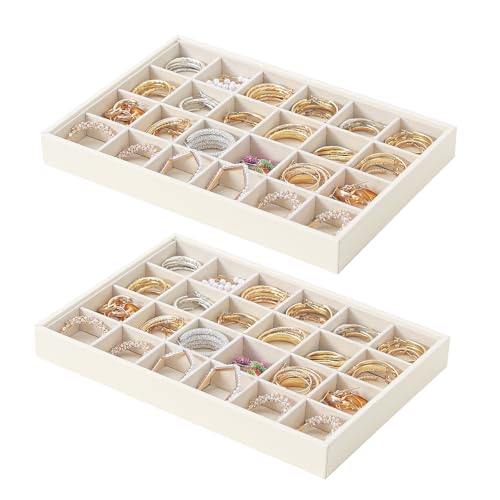 Stackable Jewelry Organizer Tray For Drawers,White Leather Small Earring Storage Tray,Bracelet And Necklace Display Box,Jewelry Ring Display Case (24 Grids) - style: 24 Grids