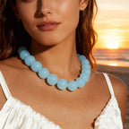Chunky Acrylic Resin Beaded Necklace for Women Colorful Large Round Choker Adjustable Stack Acrylic Beads Necklace Resin Summer Party Jewelry - style: Light blue