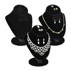 MOOCA 3 Pcs Set Black Velvet Combination Display Jewelry Stand Bust for Necklaces, Earrings, Rings, Jewelry Display For Vendors - color: Black Velvet, 3 pieces