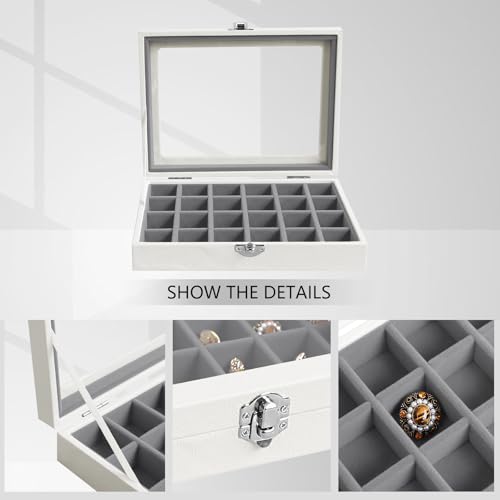 Wudygirl 24 Grid Jewelry Organizer Small Jewelry Box Velvet Earring Holder Organizer for Women Ring Holder Display for Drawer Jewelry Case Earring Organizer with Lid Jewelry Storage (Gray) - style: White Gray 24 Grid