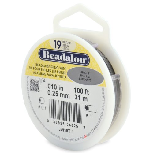 Beadalon 19 Strand Stainless Steel Bead Stringing Wire, .010 in / 0.25 mm, Bright, 100 ft / 31 m - color: Bright, style: .010 in / 0.25 mm, 100 ft / 31 m