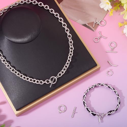 10 Pcs Toggle Jewelry Clasps Flat Round Toggle Clasp Connectors Round T Bar Closure Clasps Sets for Women Men Bracelet Necklace Jewelry Making - color: Platinum/T-Bar