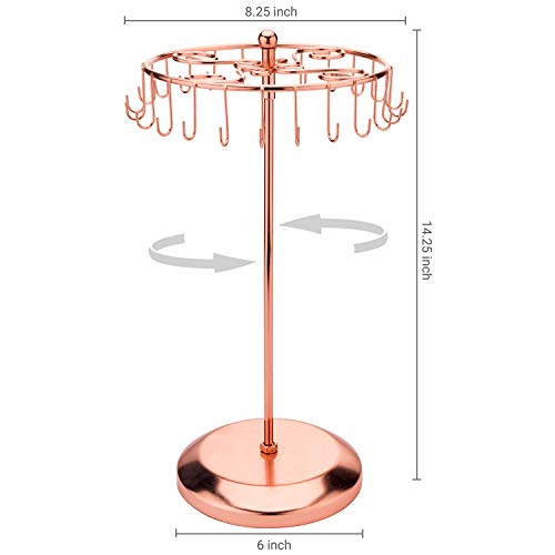 MyGift Freestanding Copper Tone Metal Rotating Jewelry Stand Organizer Display Tree with 24 Hooks for Bracelets, Necklaces, Hoop Earrings - color: Copper