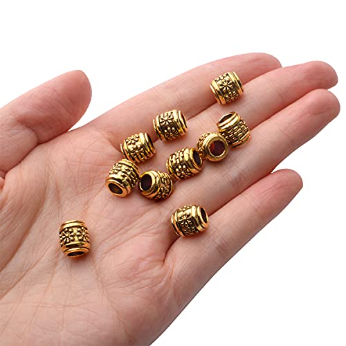 BronaGrand 50pcs Antique Gold Plated Barrel Spacer Beads, Hole: 4.6mm - color: Gold