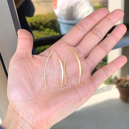 Adabele 100pcs Hypoallergenic Long V Shape Marquise Earring Hooks 45mm 18K Yellow Gold Plated Ear Wire (Strong Wire 0.9mm/19 Gauge) DIY Craft Earrings Jewelry Making250-G - color: Gold