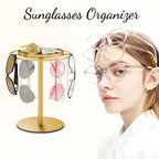 LSK Metal Sunglasses Organizer, Glasses Holder Stand with Storgae Tray, Eyeglasses Holder with Anti-Slip Pads for Tabletop, Desk, Dresser, Gold