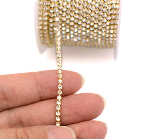 11 Yards 2mm Gold Crystal Rhinestone Close Chain Single Row Trimming Claw Chain Jewelry Crafts DIY (Gold) - color: Gold