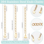 Beebeecraft 1 Box 30Pcs Gold Extender Chains 304 Stainless Steel Chain Extension with Heart Star Oval Charms Bracelet End Curb Chain Extenders for Jewelry Making Bracelets Supplies DIY Craft (58~68mm) - color: Gold-mix Flat