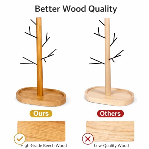 Creative Home Acacia Wood, Metal Tree Holder Stand│ Natural Wood & Black Branch Holder for Mugs, Jewelry & Accessories │ Stylish Kitchen or Vanity Organizer Gift