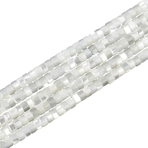 160pcs 4x2mm Natural Mother of Pearl Shell Heishi Disc Flat-Rondelle Spacer White MOP Loose Beads for Jewelry Making 15 Inch - color: Mother of Pearl Shell, size: 4x2mm