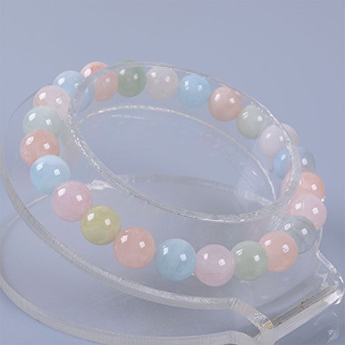 Justinstones Gem Semi Precious Gemstone 8mm Round Beads Stretch Bracelet 7 Inch Unisex - color: Morganite Beryl Aquamarine