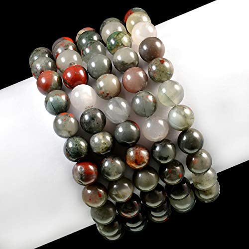 AD Beads Natural Gemstone Round Beads Stretch Bracelet Healing Reiki 10mm (Dragon Bloodstone) - color: Dragon Bloodstone