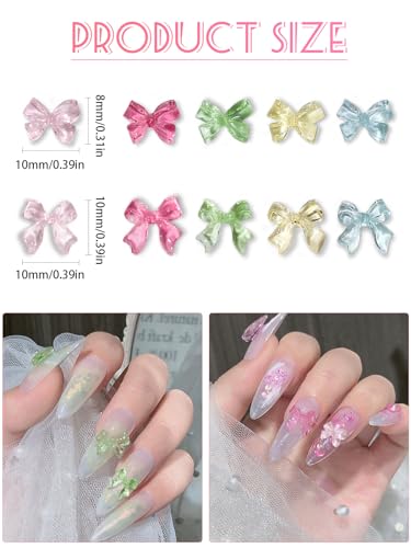 100 Pcs Bow Nail Charms, CYHYII 3D Clear Jelly Mix Color Resin Bow Nail Art Gems Accessories for Women Girls Nail Decorations DIY Craft Jewelry (2 Styles) - color: Bow Colorful