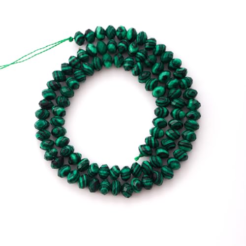 Faceted 4x6mm Natural Malachite Stone Rondelle Spacer Gemstone Beads Loose Semi Gemstone Beads for Jewelry Making - color: Malachite