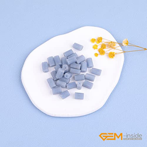 GEM-Inside 28Pcs 8x12mm Natural Blue Anglite Stone Gemstone Faceted Freeform Tube Column Chakra Beads for Jewelry Making Full 15" Strand Power Energy Healing Stone - color: Blue Anglite