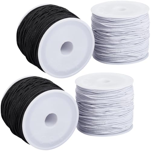 4 Rolls 0.8MM 104 Yards Elastic Stretch Cords Round Sturdy Stretch Black White Fibre Soft Beading Thread Arts Sewing Accessories Cord for Jewelry Making Necklace Bracelet DIY Crafts Supply - size: 0.8mm