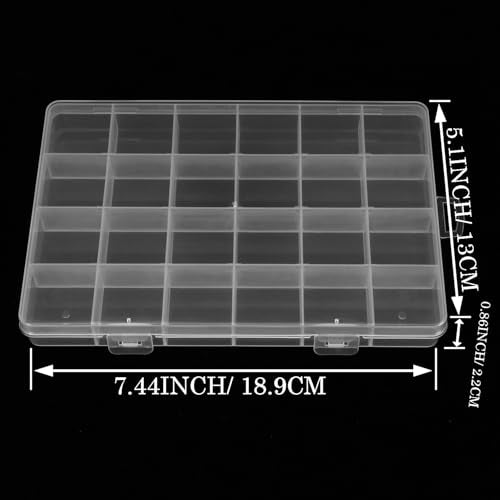 2PCS 24 Grids Clear Plastic Organizer Box Fixed Compartment Storage Container for Craft, Beads, Jewelry, Fishing Tackle, Art, Small Items
