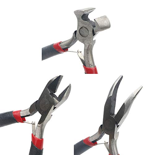 3Pcs Mini Pliers Set-5 Inch Bent Nose Pliers, 4.5 Inch End Cutting Nipper, 5 Inch Diagonal Pliers DIY Jewelry Tool Sets (Black)