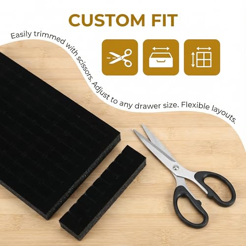 Garneck 5Pcs Jewelry Box Insert Foam Tray Set: 100 Slot Black Velvet Ring Earring Organizer Stackable Display Holder for Drawer Dresser Store Boutique Gift for Women Men