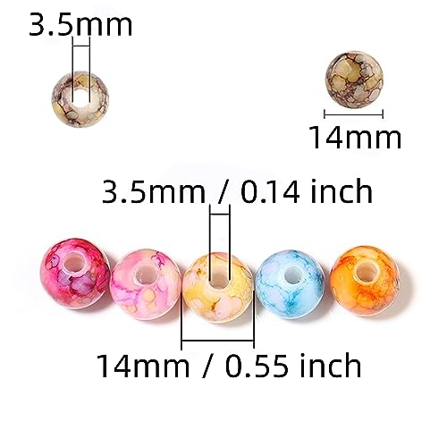 200PCS Acrylic Crystal Beads for Jewelry Making Round Loose Beads Charms Ink Patterns for Bracelets Earring Necklace Rings Adults Beading DIY Art Craft Projects Decor Birthday Gifts (14mm) - size: 14mm