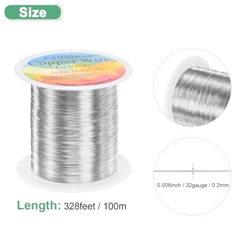 M METERXITY 0.2mm Jewelry Wire, 32 Gauge 328FT Craft Wire Copper Beading Wire for Jewelry Making/Planting/Weaving/DIY Crafting, Soft Metal Wires [100M, Silver White] - color: Silver White, size: 0.2mm 32 Gauge