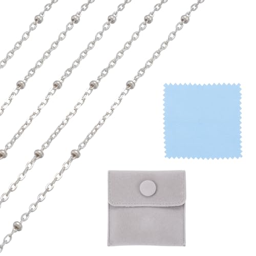 Elecrelive Sterling Silver Necklace for Women, 3.28 Feet Sterling Silver Satellite Ball Chains 2x1.2mm Permanent Jewelry Chains with Velvet Bags for Men Women Jewelry DIY Making - color: Silver-Satellite Chain