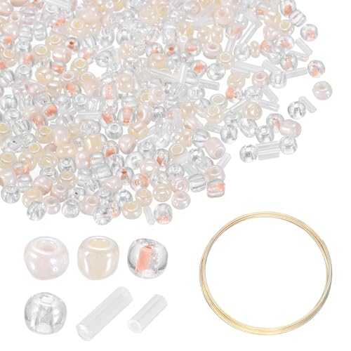 uxcell 1Set Glass Seed Beads, 1.5-4.5mm Small Embroidery Bugle Beads Assorted Tube Bead Loose Kit for Jewelry Making DIY Craft Beading Bracelets Necklace Earring (Peach) - color: Peach
